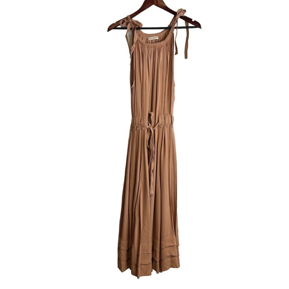 Ulla Johnson Joni Halter Poplin Midi Dress in Clay Size 12 Belted Tie Sleeve - Picture 4 of 10